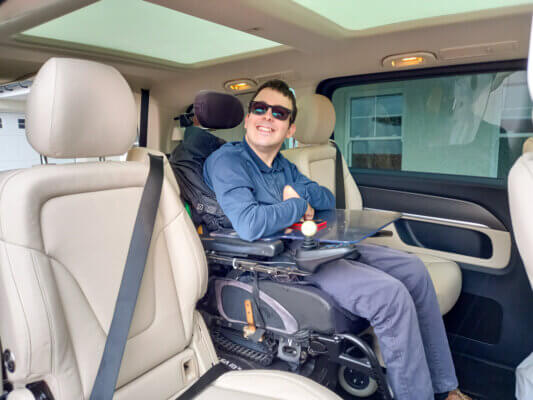 Evan inside his Brotherwood V-Class